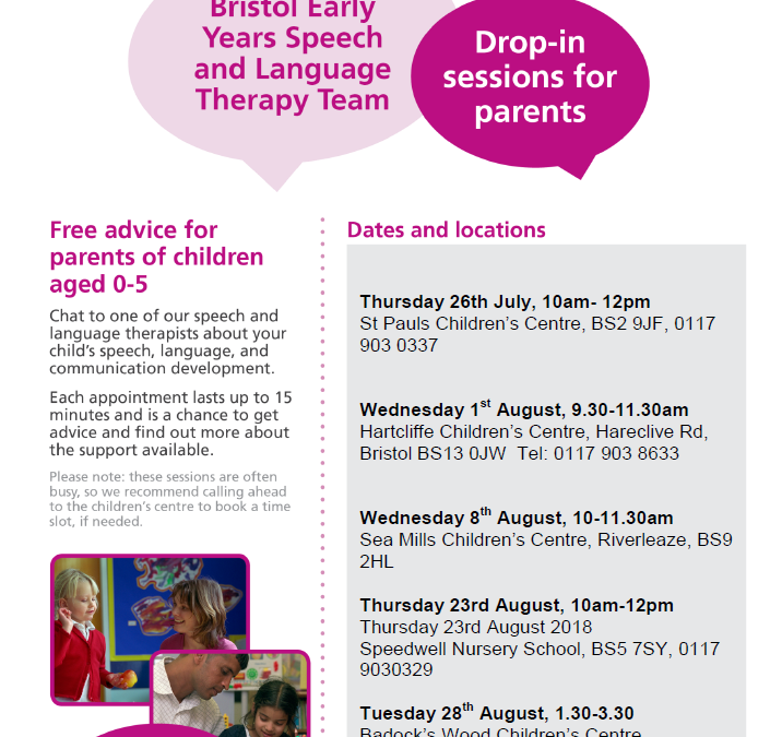 Speech and Language Therapy drop-in sessions July and August 2018