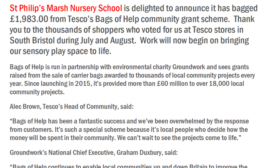 We bag £1,983.00 from Tesco’s community grant scheme