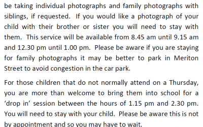 School Photographer will be attending on 8 February