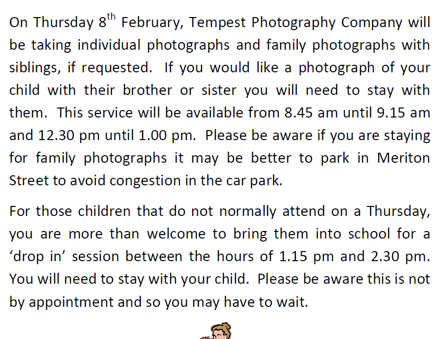 School Photographer will be attending on 8 February