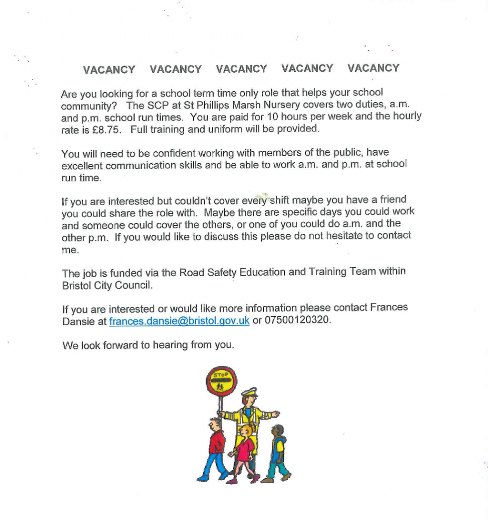 School crossing patrol vacancy - St Philips Marsh Nursery School