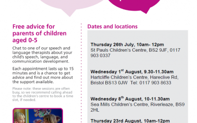 Speech and Language Therapy drop-in sessions July and August 2018