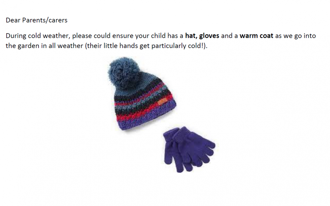 Hat, gloves and warm coat reminder