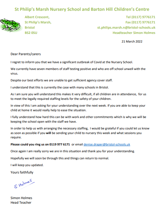 URGENT – SIGNIFICANT COVID OUTBREAK
